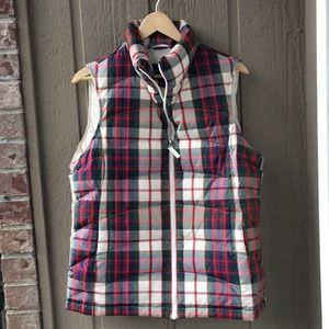 Lands End Puffer Down Vest Plaid 10-12 tartan cream, red green blue